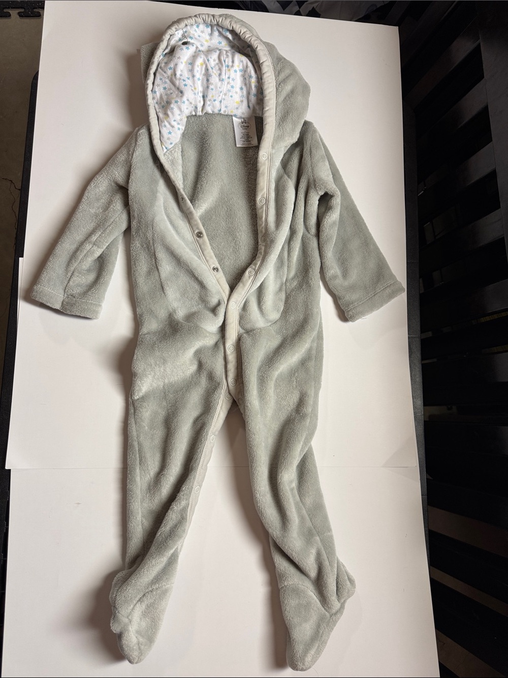 Disney Baby Grey Fleece Footed Sleeper Pram Suit Hooded Stars | 18-24M Dumbo